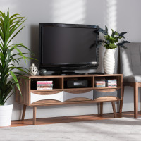 Baxton Studio ASP-1-Natural/White/Grey Leane Modern and Contemporary Natural Brown Finished and Multi-Colored Wood 3-Drawer TV Stando